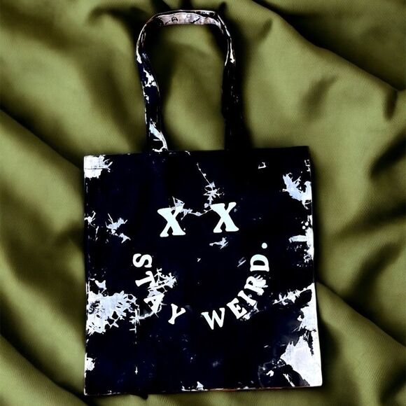NWT Wool + Pepper Co. STAY WEIRD Black & White Tie dye Cotton Tote Bag - Picture 1 of 2